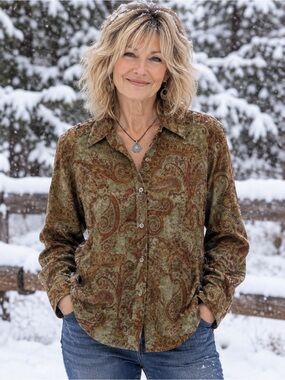Sno Skins Velvet Paisley Button-Up Shirt